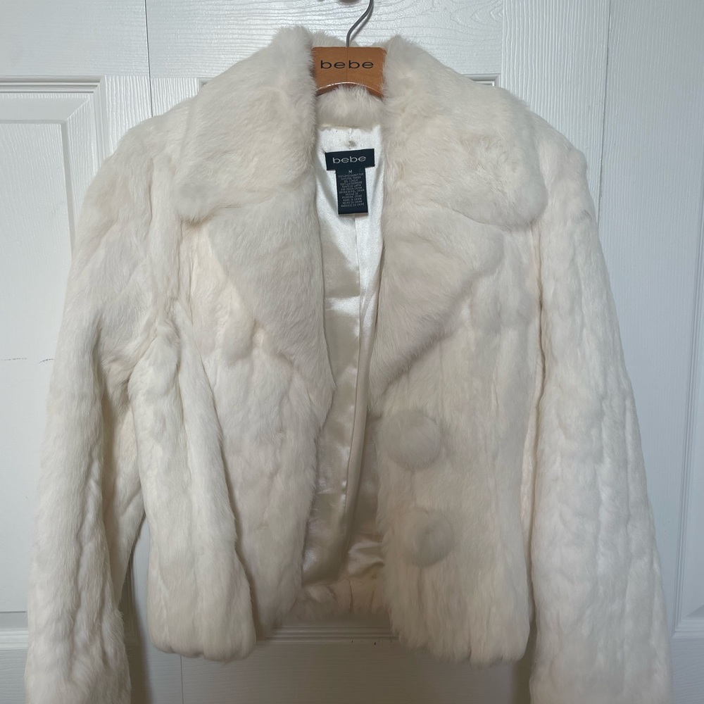 BEBE Cropped Genuine Rabbit Fur Jacket